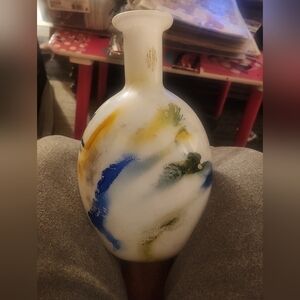 Vintage Hand-Blown Art Glass Vase with Abstract Design